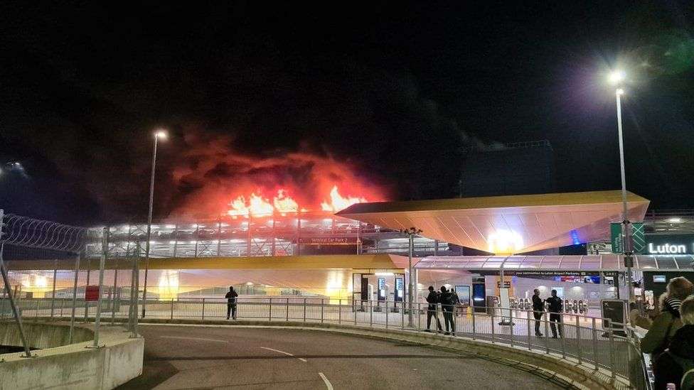 Luton Airport fire rips through multi-storey car park