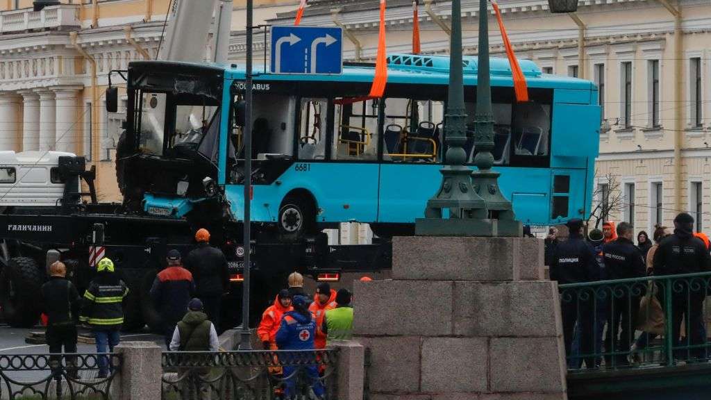Seven dead after bus falls into river in St Petersburg