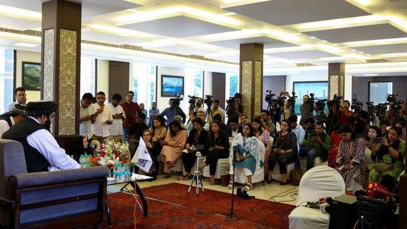 A photo worth a thousand words: Taliban minister with Indian female journalists