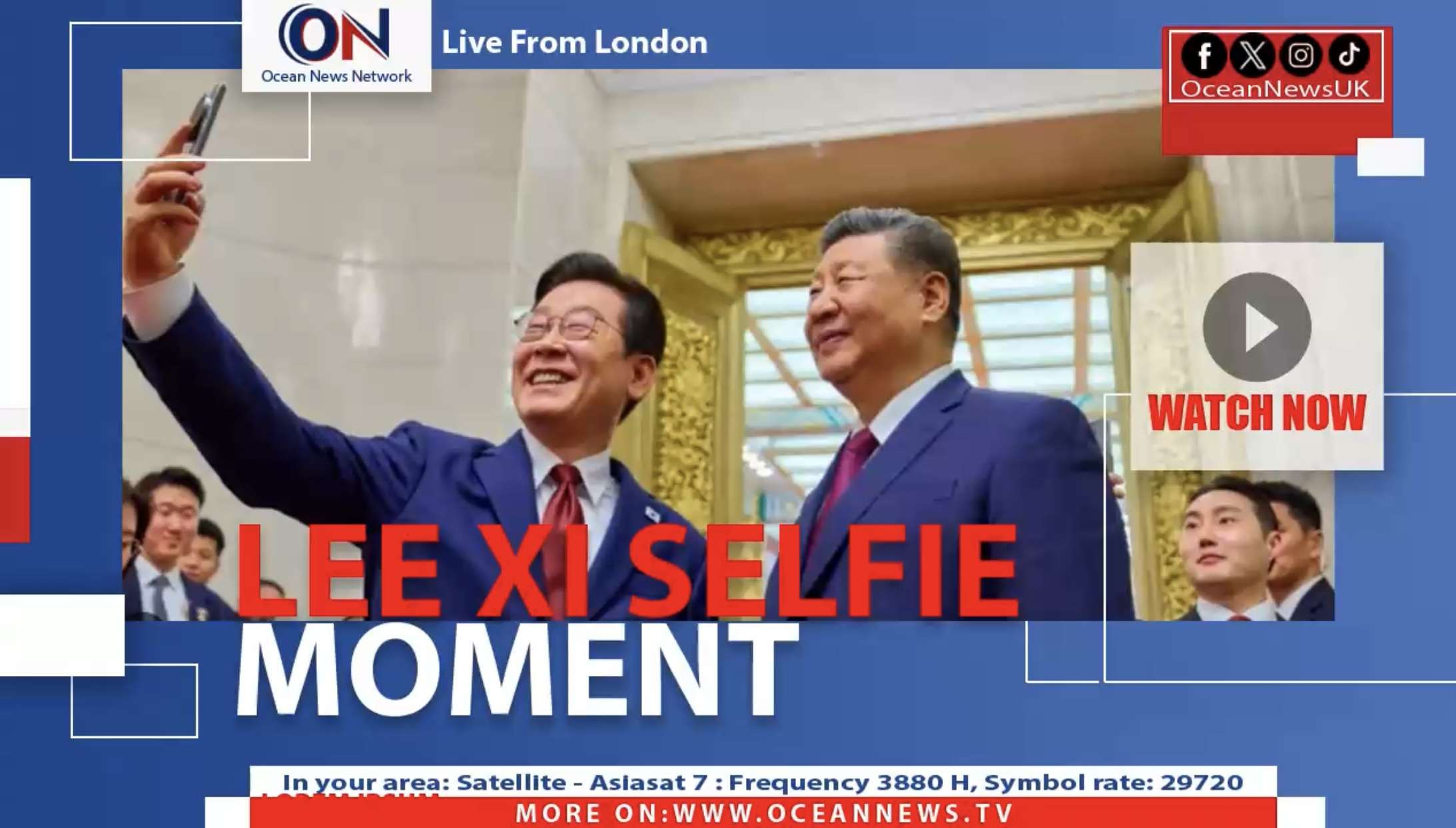 South Korean President Lee Jae‑myung snapping a selfie with Chinese President Xi Jinping
